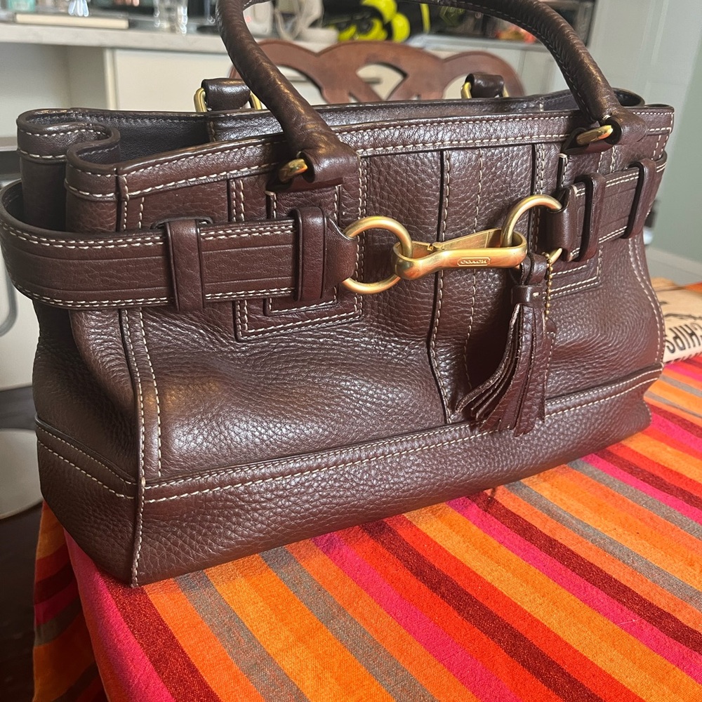 Coach Brown Leather Satchel with Gold Accents (no shoulder strap)